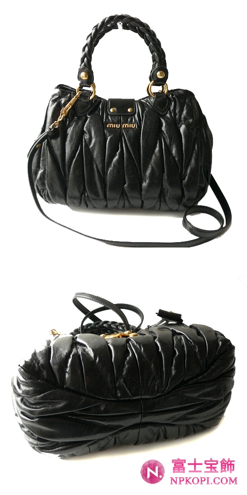 ミュウミュウ MIUMIU ハンドバッグ/ななめがけバッグ 2WAY ショルダーストラップ付き プリーツレザー ブラック（NERO） RN0473 MATELASSE/LUX